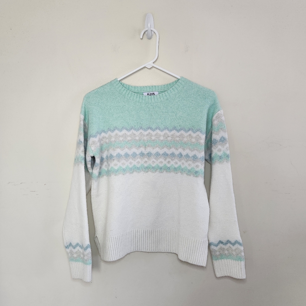 525 America Mint Green and White Patterned Crewneck Sweater